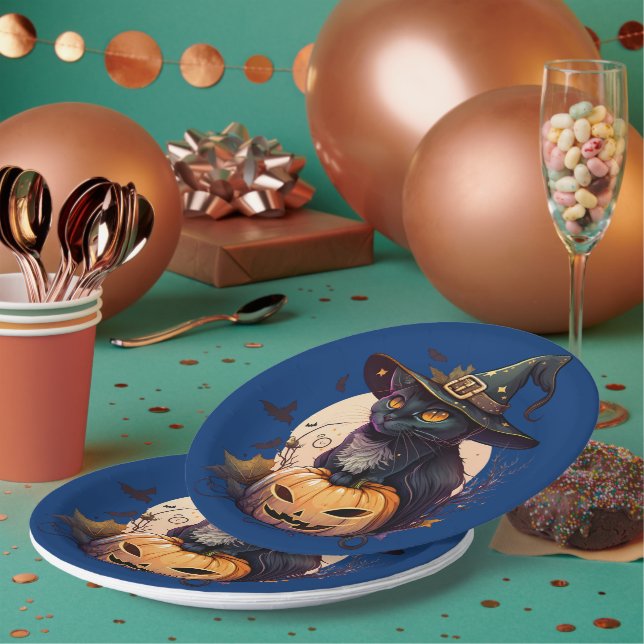 Assiettes En Carton Cute Black Chat Halloween Fête Invitation (Multi)