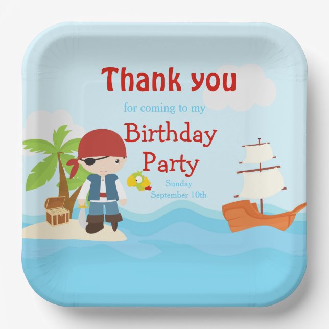 Assiettes En Carton Cute Black Cheveux Pirate Boy en Rouge Anniversair (Recto)