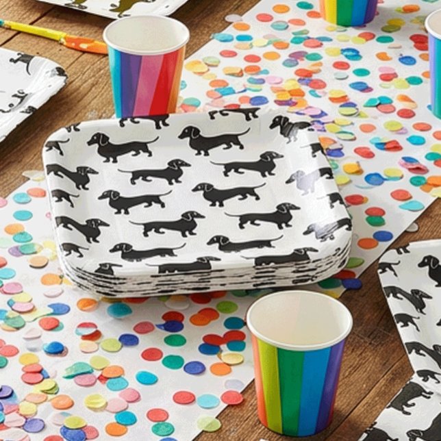 Assiettes En Carton Cute Black Dachshund Pattern (Créateur téléchargé)