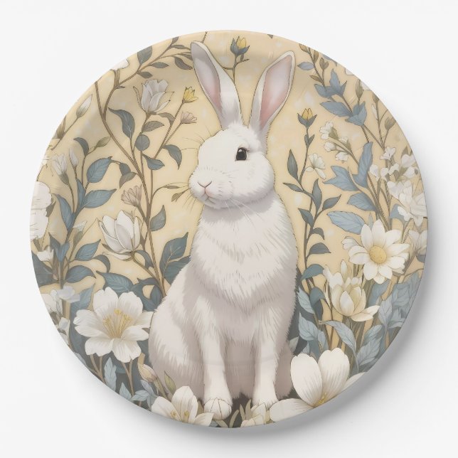 Assiettes En Carton Cute Blanc Bunny Pastel Jaune Floral (Devant)