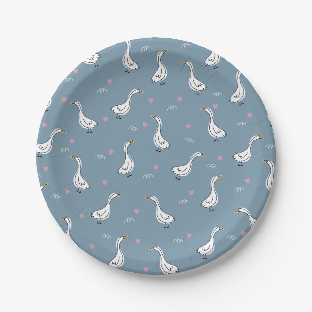 Assiettes En Carton Cute blanc Pekin Motif de canard (Devant)