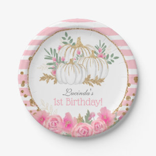 Assiettes En Carton Cute blanche Citrouille Floral 1er anniversaire