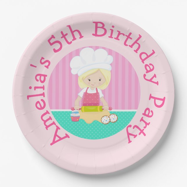 Assiettes En Carton Cute Blonde Coiffeuse Fille Baking Anniversaire (Devant)