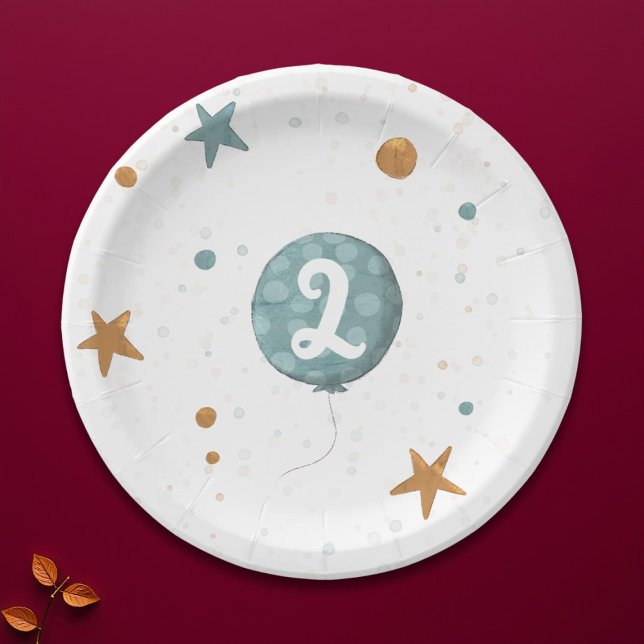 Assiettes En Carton Cute Blue Balloon Boy 2e fête d'anniversaire (Créateur téléchargé)