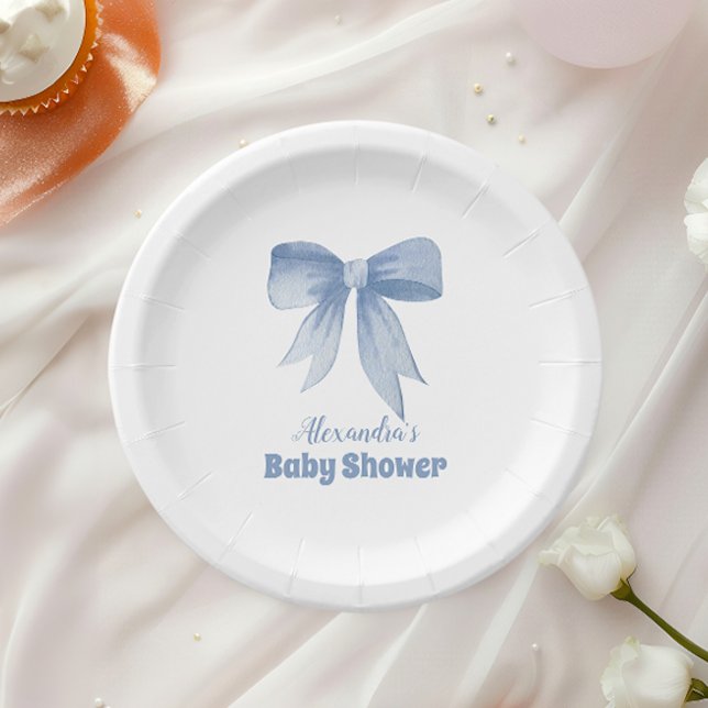 Assiettes En Carton Cute Blue Bow Ribbon Baby Boy Douche garçon (Créateur téléchargé)