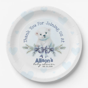 Assiettes En Carton Cute Blue Boy Bear Cub Coeurs Baby shower d'hiver