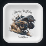 Assiettes En Carton Cute Blue Brown Race Monster Truck Kids' Birthday<br><div class="desc">Get ready for the most exciting birthday party yet! With our Monster Truck paper plates, it's time to rev up the celebration and make your kid's special day an unforgettable one. Our cute Monster Truck design adds a unique touch to any party theme, plus our durable paper plates are easy...</div>