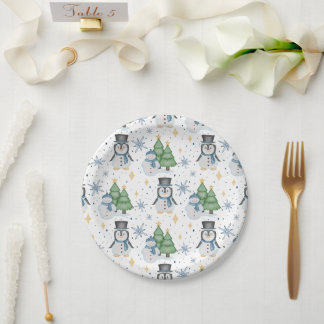 Assiettes En Carton Cute Blue Christmas Snowman Penguin