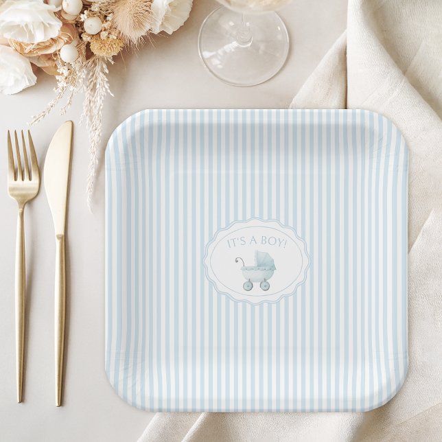 Assiettes En Carton Cute Blue It's a Boy Stroller Baby Shower (Créateur téléchargé)