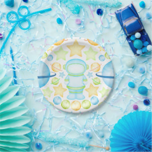 Assiettes En Carton Cute Blue Outer Space Boys Anniversaire Astronaut