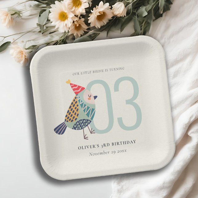 Assiettes En Carton Cute Boho Aqua Blue Birdie N'importe quel âge Anni (Créateur téléchargé)