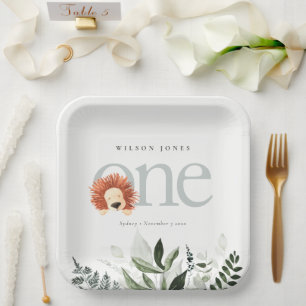 Assiettes En Carton Cute Boho Lion Foliage 1er fête d'anniversaire
