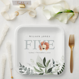 Assiettes En Carton Cute Boho Lion Foliage Cinquième fête d'anniversai