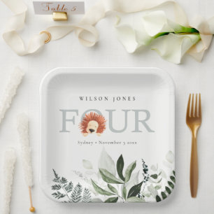 Assiettes En Carton Cute Boho Lion Foliage Quatrième fête d'anniversai