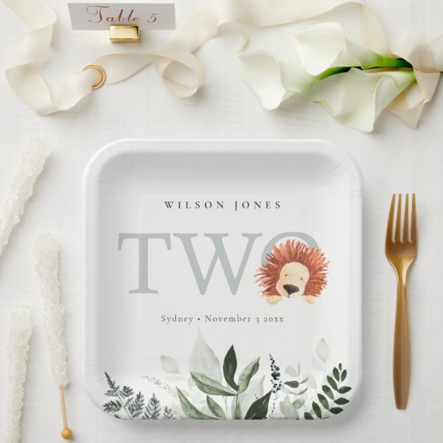 Assiettes En Carton Cute Boho Lion Folio Deuxième fête d'anniversaire (Mariage)
