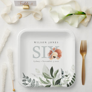 Assiettes En Carton Cute Boho Lion Folith Sixième fête d'anniversaire