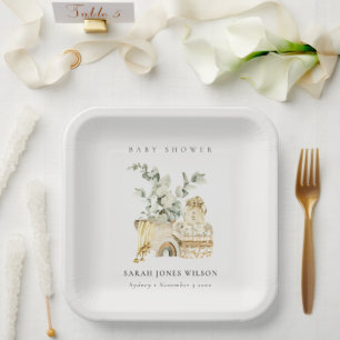 Assiettes En Carton Cute Boho Pépinière Jaune Baby shower de feuilla