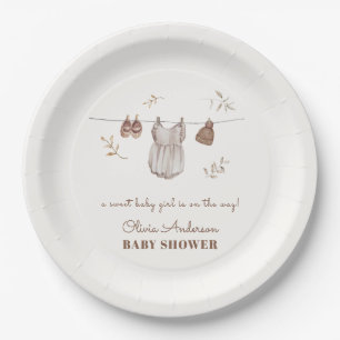 Assiettes En Carton Cute Boho Watercolor Girl Baby shower de tenue