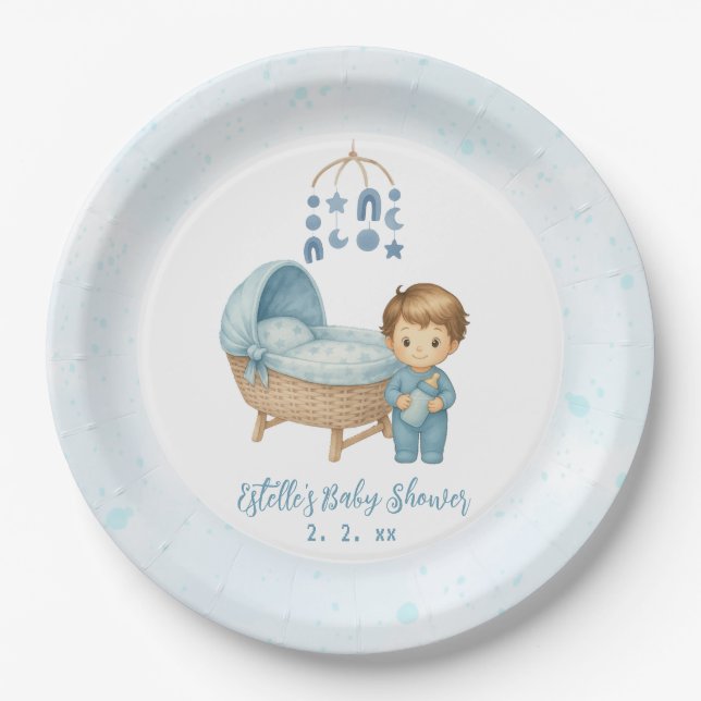 Assiettes En Carton Cute Boy Blue Nursery Baby shower (Devant)