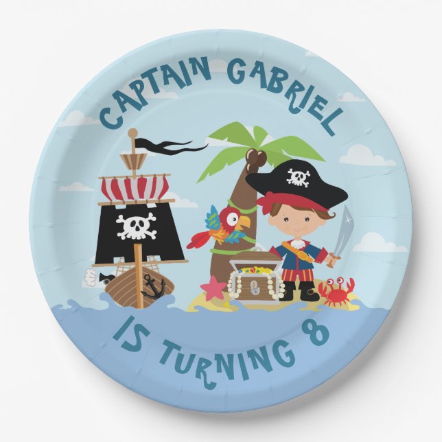 Assiettes En Carton Cute Boy Pirate Party Plaque papier (Devant)