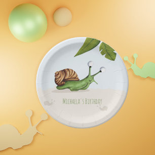 Assiettes En Carton Cute Brown Green Snail Illustration Party