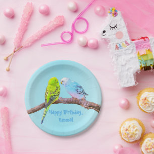 Assiettes En Carton Cute budgie couple - personnalisable