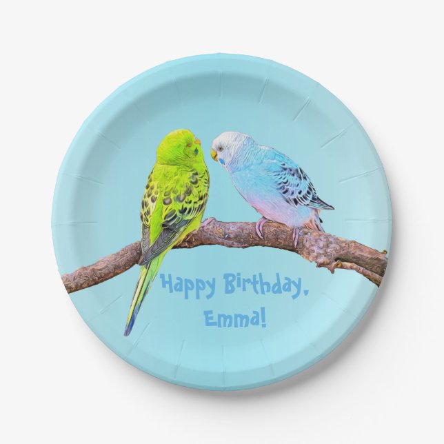 Assiettes En Carton Cute budgie couple - personnalisable (Devant)