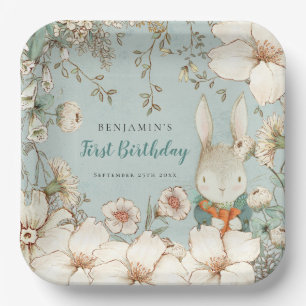 Assiettes En Carton Cute Bunny Botanique Poudre Bleu Premier Anniversa