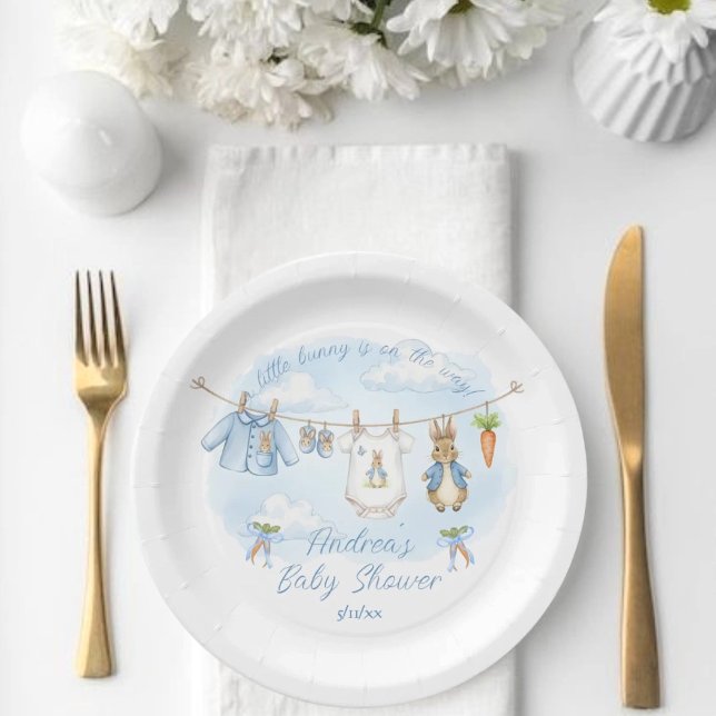 Assiettes En Carton Cute Bunny Boy Clothesline Baby Shower (Créateur téléchargé)