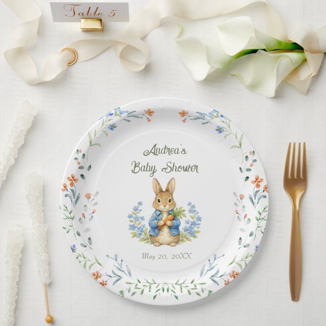 Assiettes En Carton Cute Bunny Boy Floral Blue Bow Baby Shower  (Mariage)