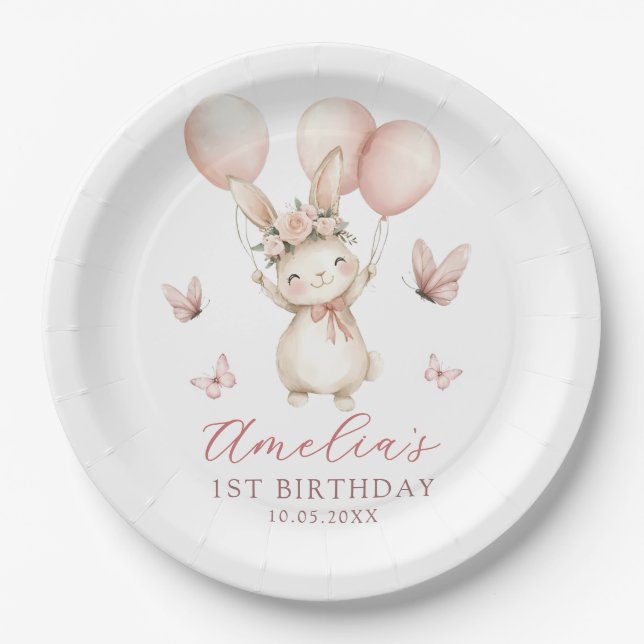 Assiettes En Carton Cute Bunny Girl Birthday Party Paper Plates (Devant)