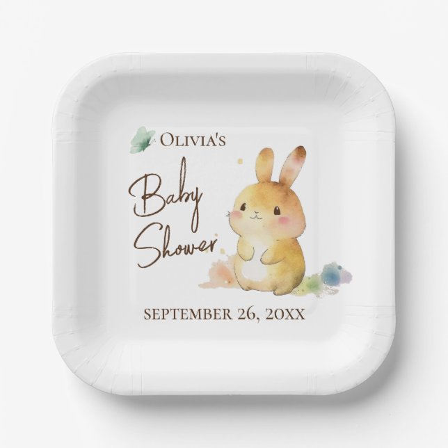 Assiettes En Carton Cute Bunny Rabbit Baby shower Neutre Personnalisé (Recto)