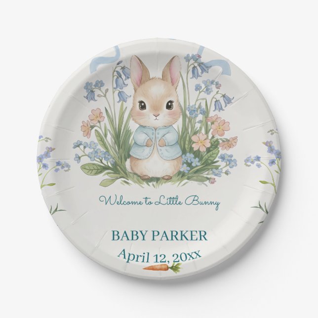 Assiettes En Carton Cute Bunny Spring Floral Baby Shower Personalized (Devant)