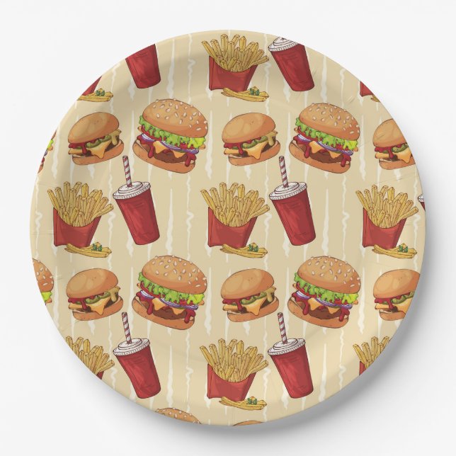 Assiettes En Carton Cute Burgers et Fries (Devant)