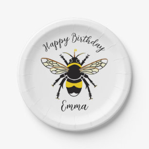 Assiettes En Carton Cute Buzzy BEE Faune - Joyeux anniversaire - Fête