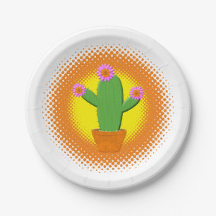 Assiettes En Carton Cute Cactus Cartoon Avec Fleurs Roses