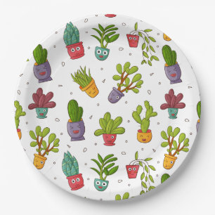 Assiettes En Carton Cute Cactus Nature Succulents Motif