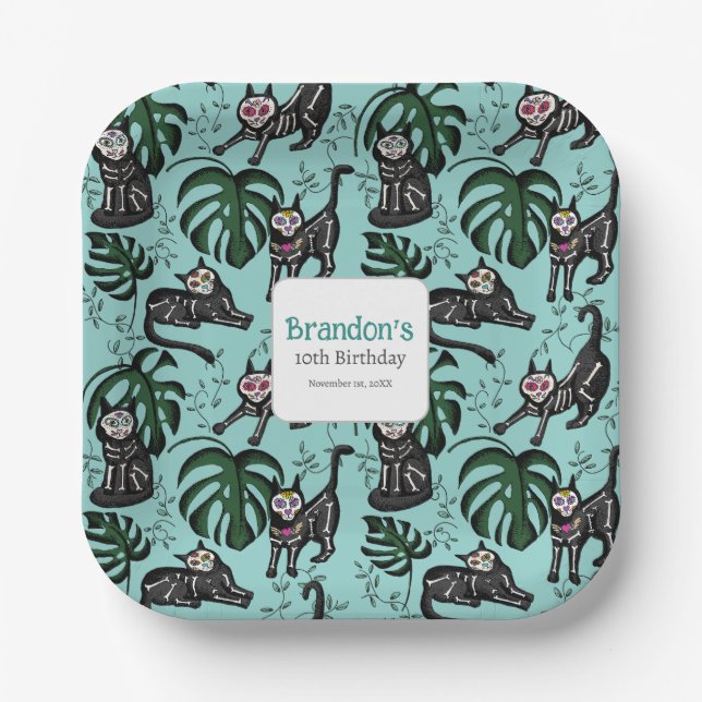 Assiettes En Carton Cute Calavera Chats Anniversaires de enfants Fourn (Recto)