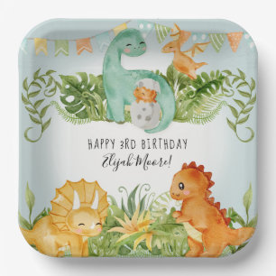 Assiettes En Carton Cute Carré Dinosaur Foliage 3e fête d'anniversai