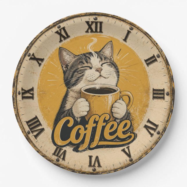 Assiettes En Carton Cute Cat Coffee (Devant)