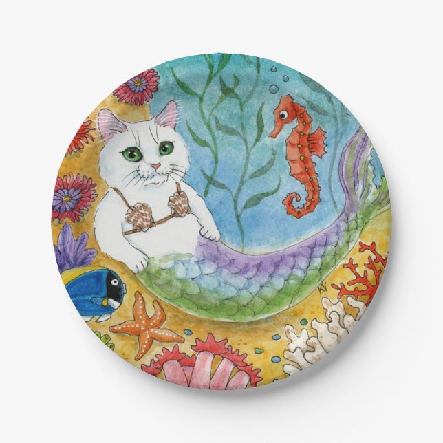 Assiettes En Carton Cute Cat Mermaid Beach Paper Plate (Devant)