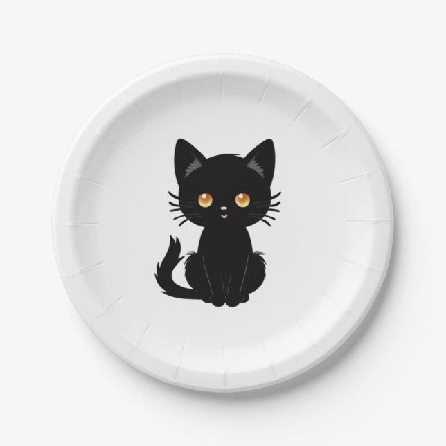 Assiettes En Carton Cute chat noir 2 (Devant)