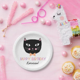 Assiettes En Carton Cute Chat Noir Anniversaire Nom Plaque Papier