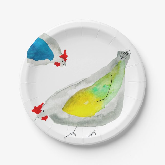 Assiettes En Carton Cute chickens watercolor (Devant)