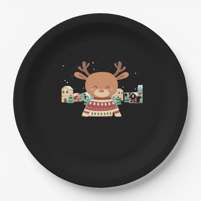 Assiettes En Carton Cute Christmas Deer Minimal Design  (Devant)