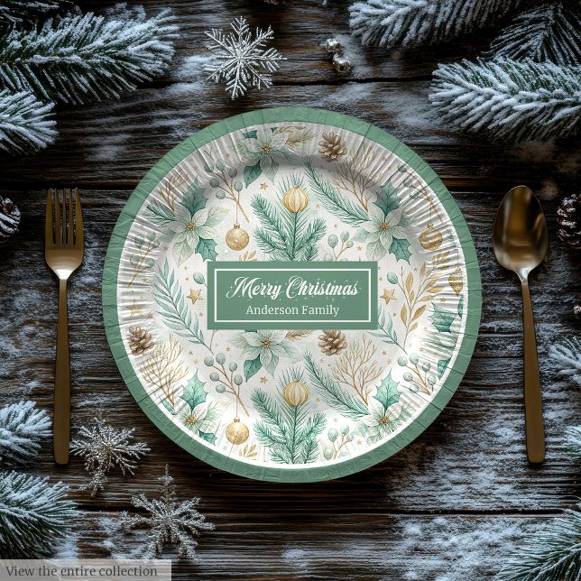 Assiettes En Carton Cute Christmas Paper Plates Pastel Sage and Gold (Cute Christmas Paper Plates Pastel Sage and Gold)