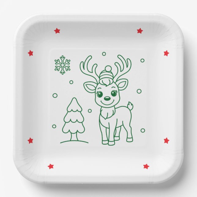 Assiettes En Carton Cute Christmas Reindeer Square (Recto)