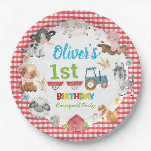 Assiettes En Carton Cute Colorée Animaux De Ferme Barniard 1er Annive