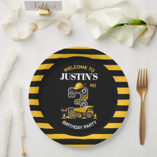 Assiettes En Carton Cute Construction 3ème Anniversaire Plaques papier