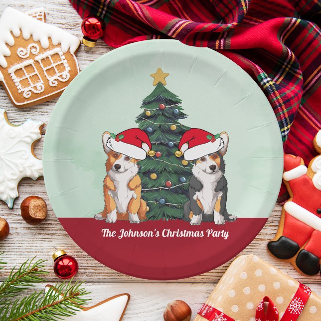 Assiettes En Carton Cute Corgi Noël Arbre Fête de Noël Personnalisée (Créateur téléchargé)